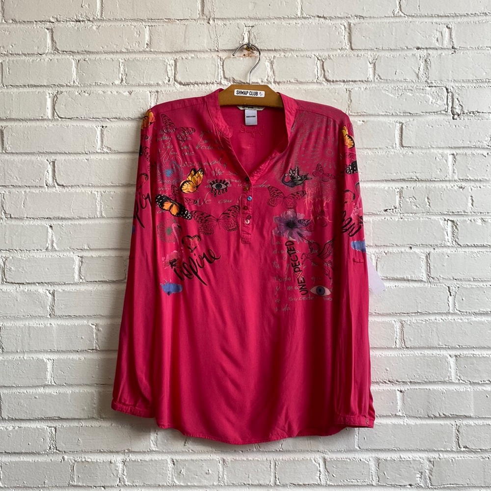 Desigual Pink Blouse With Butterflies & Doodles